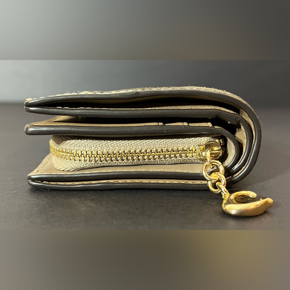COACH Snap Wallet “Gold/Mushroom Multi” Patchwork and Snake Print - Picture 5 of 9